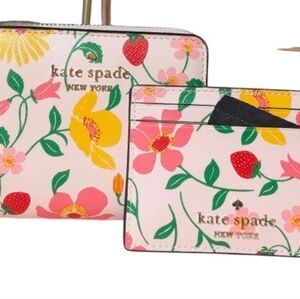 Nwt Kate Spade ♠️ SET Strawberry Floral Madison Bifold wallet & card holder